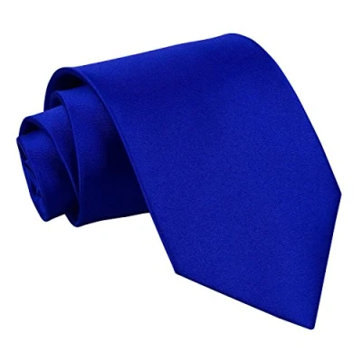 Image of DQT Plain Glossy Satin Polyester Wedding Classic Neck Tie for Men in Royal Blue