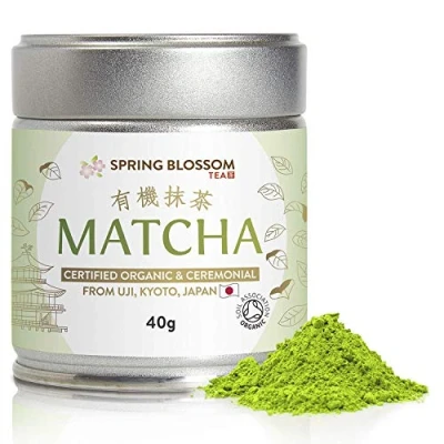 Image of 40g Organic Matcha Green Tea Powder Japanese Ceremonial Grade from Uji, Kyoto, First Harvest Stone Ground, UK Soil Association Certified, Natural Energy &amp; Focus, Vegan, Detox Superdrink, Large Tin