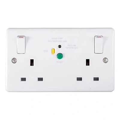 Image of Eurolite 13A 2 Gang DP RCD Switched Socket, PASSIVE 30MA Type A, White Plastic