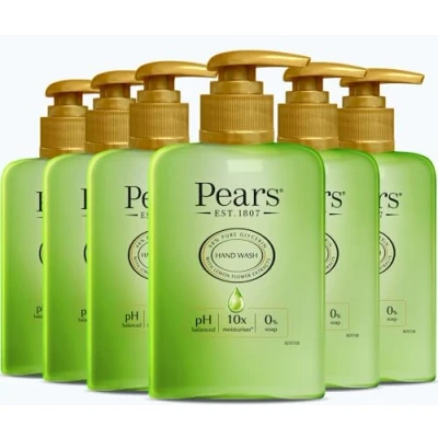 Image of Pears Pure &amp; Gentle Moisturising Hand Wash with Lemon Flower Extract Enriched Glycerin and Crafted Natural Oils, 10x More Moisturiser* Suitable for Men Women 250ml (6 Pack)