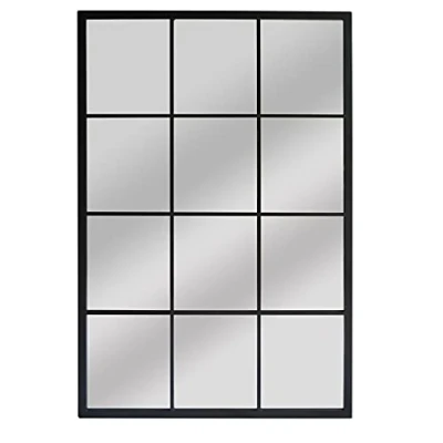 Image of Large Rectangle Shape Window Mirror Durable Metal Frame Wall Mounted Style Home 90x60cm (BLACK)