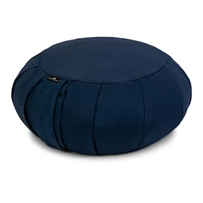 Image of Yoga Studio EU Round Zafu Meditation Cushion Organic Cotton Buckwheat Hulls Removable Washable Cover Carry Handle Navy