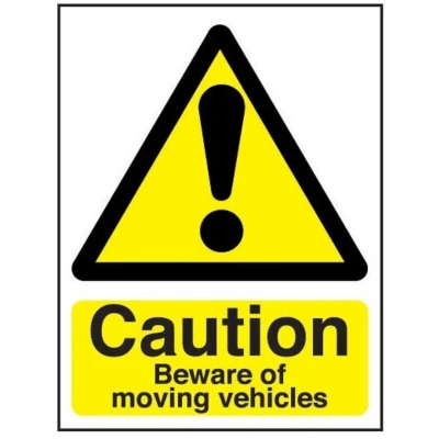 Image of Sitesafe Beware of Moving Vehicles Rigid PVC Caution Sign 297 x 420mm