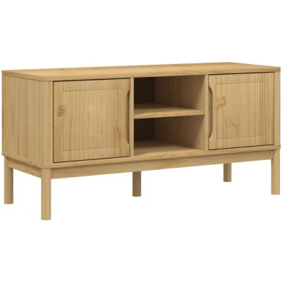 Image of vidaXL TV Cabinet FLORO Wax Brown 114x43x55 cm Solid Pine Wood