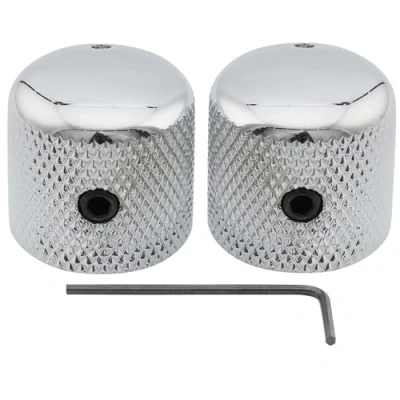 Image of Musiclily Pro 1/4&quot; Steel Fine Knurled Dome Knobs Universal Fitting Control with Set Screw and Indicator Dot for Electric Guitar or Bass, Chrome (Set of 2)