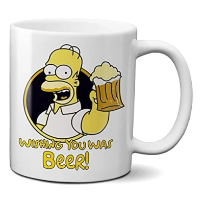 Image of Mugtime (TM) Simpsons Homer Wishing You was Beer! Funny Tea Coffee Mug Cup Ceramic 330ml 11oz