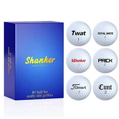 Image of Shanker Golf Balls Hero Edition Rude Horrible Funny Joke Gift for Golfers (Set of 6, Novelty, Playing Quality) Gold Stamped Box