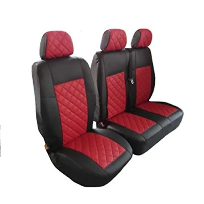 Image of Designed to fit PEUGEOT BOXER,CITROEN JUMPER/RELAY,FIAT DUCATO 2002 2006 RHD BLACK RED ECO LEATHER Seat Covers 2 +1 (1 single 1 double)