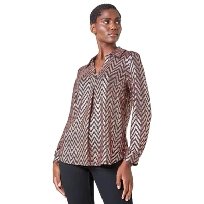 Image of Roman Womens Zig Zag Sequin Stretch Shirt Gold Size 20 UK