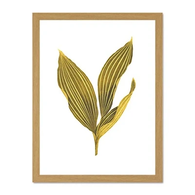 Image of Wee Blue Coo Botanics Gold And Grey Stripes Large Light Oak Framed Art Print Wall Poster 18x24 inch