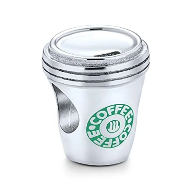Image of Latte Lover Travel Mug Drink Coffee Cup Charm Bead For Women Teen Students .925 Sterling Silver Fits European Bracelet