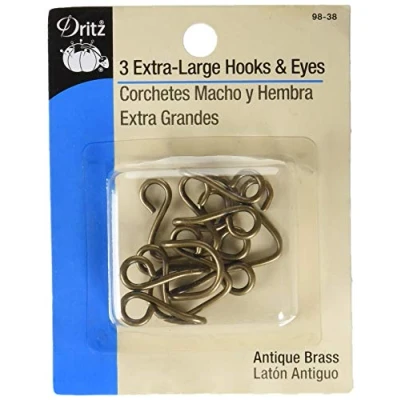 Image of Dritz, Antique Brass, 3 Count, Extra Large Hook &amp; Eye Closures