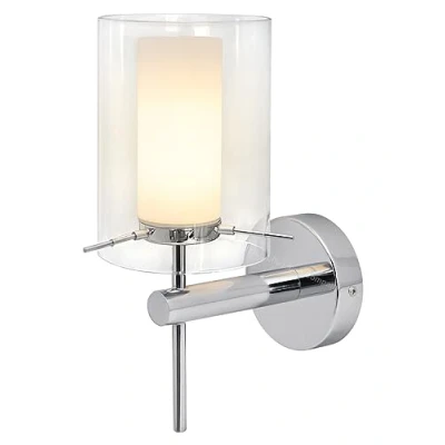 Image of Modern Glass Wall Light Chrome Clear Shade Lamp IP44 H3098