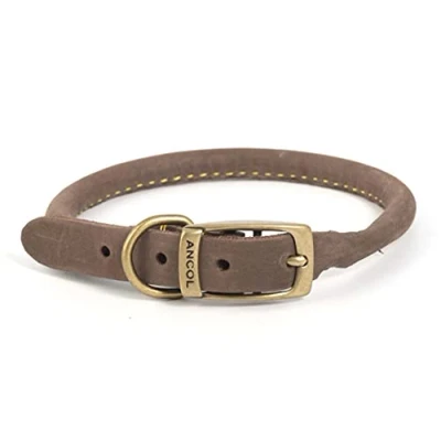 Image of Ancol Timberwolf Bonded Thread Leather Sable Round Collar Pet Training Accessory 28 36 cm, Size 3