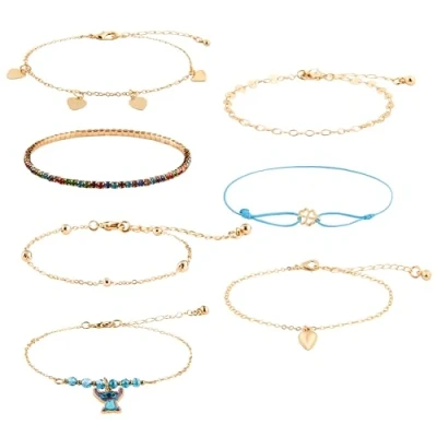 Image of Disney Stitch Girls Bracelet with Charms Gifts for (Gold 7 Bracelets)