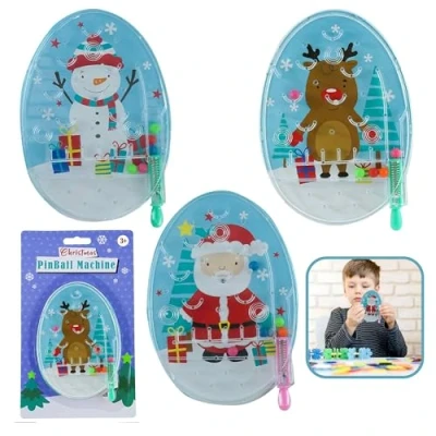 Image of 3Pcs Christmas Pinball Machines, Snowman, Santa and Reindeer Machines for Birthday Summer Gifts, Goodie Bag Fillers Classroom Prizes Kids Ages 3+Y, Size 15cm