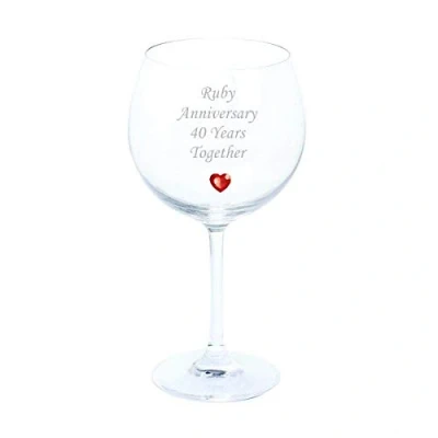 Image of Dartington Ruby Anniversary 40 Years Together Pair of Gin &amp; Tonic Copa Glasses with Heart Gem