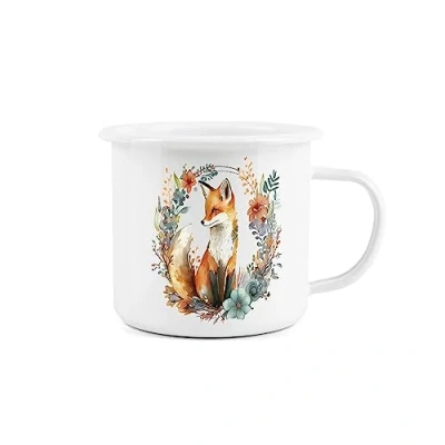 Image of Enamel Fox Mug Floral Novelty Durable Hot Drinks Outdoor Cup for Travel Picnics Home Hiking