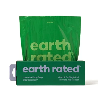 Image of Earth Rated Dog Poo Bags, Thick Grab and Go Single Roll, Ideal for Backyard Pickups, Lavender Scented, 300 Bags