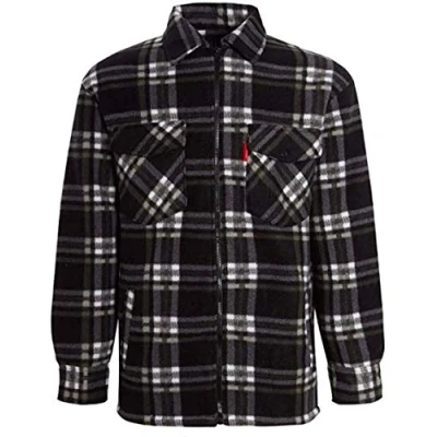 Image of High Mount Unisex/Men&#039;s Fleece Baxter Sherpa Fur Lined Lumberjack Check Collared Shirt (Black, Small)