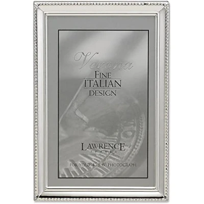 Image of Lawrence Frames 11646 Polished Silver Plate 4x6 Picture Frame Bead Border Design
