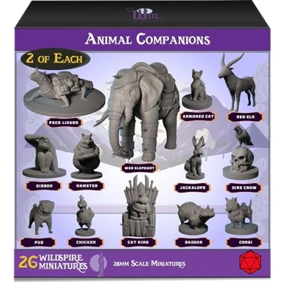 Image of Wildspire 26 Animal Minis for DND Miniatures 28mm Unpainted Dungeons and Dragons I D&amp;D &amp; Fantasy RPG Figures Tabletop Campaign Setting