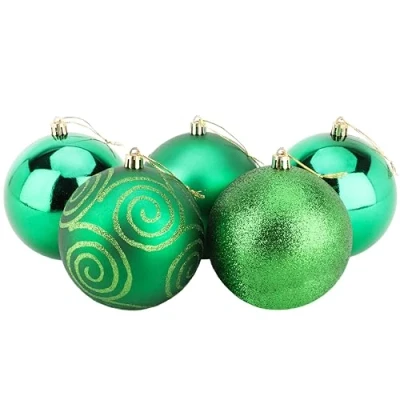 Image of Christmas Concepts® Pack of 5 100mm (4&quot;) Large Baubles Shiny, Matte &amp; Glitter Design Decorations (Emerald Green)