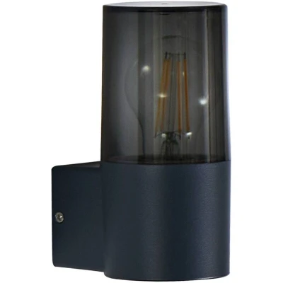 Image of Lindby outdoor wall light Heulo, Ø 8 cm, smoky grey, aluminium