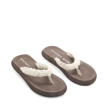 Image of Rocket Dog Womens Sunset Cord Flip Flops in Natural Cream Textile Size UK 3