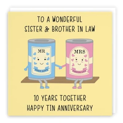 Image of Hunts England Sister And Brother In Law 10th Anniversary Card To A Wonderful &amp; 10 Years Together Happy Tin Iconic Collection