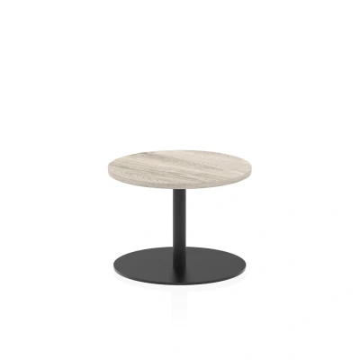 Image of Italia 600mm Round Coffee Table Grey Oak Top 475mm High Black Leg