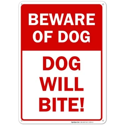 Image of Inga Beware Of Dog Will Bite Sign Funny Retro Metal 8x12 inches