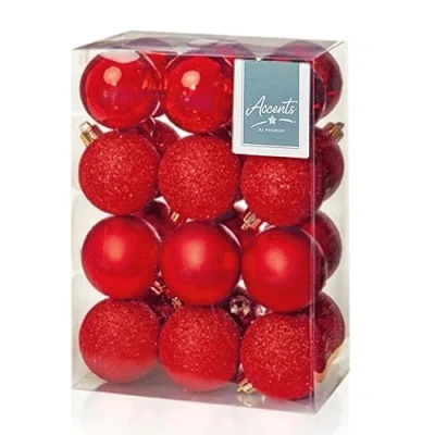 Image of Shatterproof Christmas baubles 24 Pack 60mm Premier Tree Decoration, matt, shinny and glitter (Red 5467)