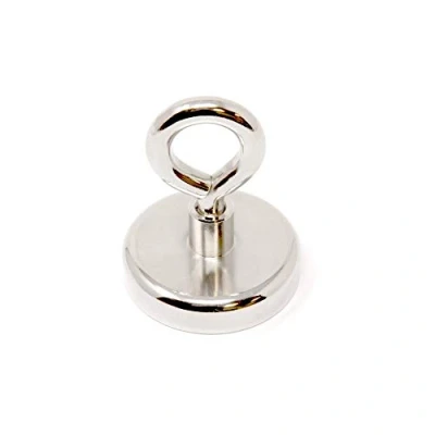 Image of Neodymium Machine Lathed Clamping Magnet with M8 Eyebolt for Holding, Hanging and Displaying Items 48mm dia 98.5kg Pull Pack of 1