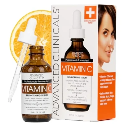 Image of Advanced Clinicals Vitamin C Anti Aging Serum For Dark Spots, Uneven Skin Tone, Crows Feet And Expression Lines. 1.75 Fl Oz.