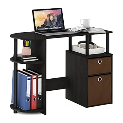 Image of Furinno JAYA Simplistic Computer Study Desk with Bin Drawers, Espresso