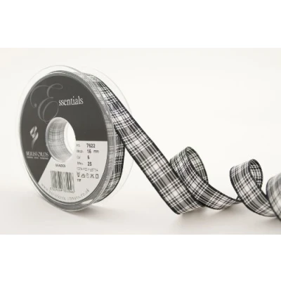 Image of Berisfords 7622 Traditional Menzies tartan ribbon, Black, 25 m x 16 mm