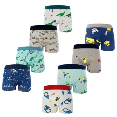 Image of FedMois Boys Knickers Cotton Boxer Briefs Underpants Underwear (Pack of 8), Dinosaurs and Auto, 9 11 Years
