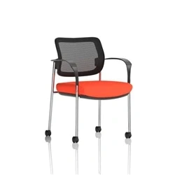 Image of Brunswick Deluxe Mesh Back Chrome Frame Seat Orange With Arms/Castors