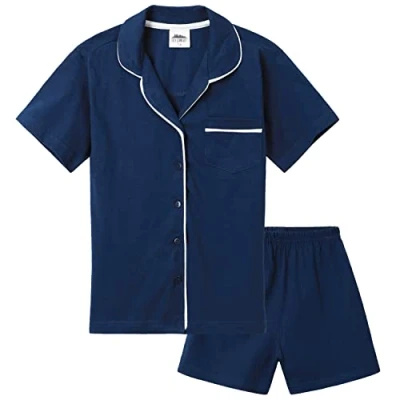 Image of CityComfort Girls Short Pyjama Set, Button Down Cotton Lounge Wear Gifts (Navy, 9 10 Years)