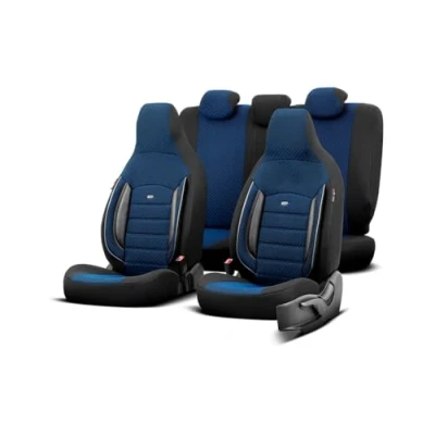 Image of otoM Universal Fabric &#039;CityBug&#039; Seat cover set &#039;Sport Plus&#039; Black/Blue 9 pieces compatible with Side Airbags