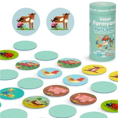 Image of boppi Pairs Memory Game/Matching Game for Toddlers Engaging Educational/Montessori Matching Kids Age 3 and Up Farmyard