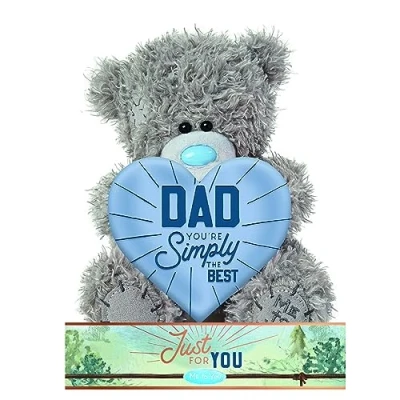 Image of ME TO YOU Tatty Teddy Father&#039;s Day Bear Holding &#039;Dad You&#039;re Simply the Best&#039; Heart Official Collection FP701018, Grey, Blue, Navy Blue