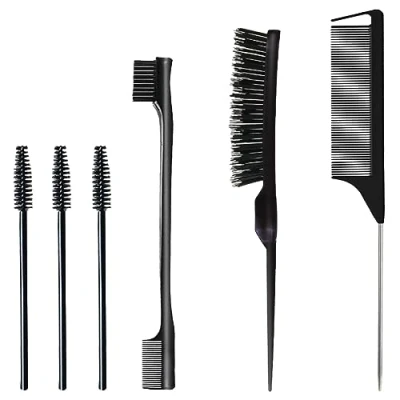 Image of 3 Pieces Hair Styling Comb Set, Double Sided Edge Brush, Hard Bristle Brush and Rat Tail Comb, Teasing Brushing, Kit, with Eyelash Brushes