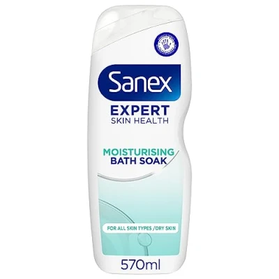 Image of Sanex Expert skin Health Moisturising bath soak 570ml men and women foam advanced prebiotic formula smooth hydrated feeling supports good bacteria