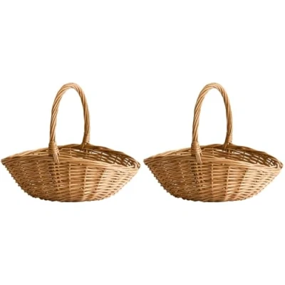 Image of Fegtrtyoa 2X Wicker Basket with Handle, Shopping Basket, Gift Hamper Picnic Baskets, Kitchen Storage Small