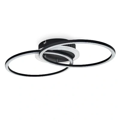 Image of LED Ceiling Light Lithgow in Black Metal, 3 Rings Designer Flush Fitting a Modern Living Room, 4 Step dimmer Function via on/Off Switch, 25 Watt, max 2600 Lumen, 3000 Kelvin (Warm White)