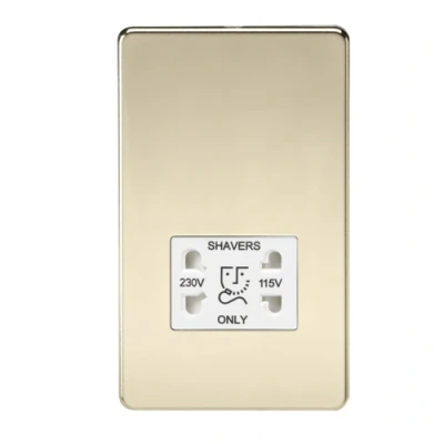Image of KnightsBridge Screwless Polished Brass Shaver Socket Dual Voltage 115/230V White Insert