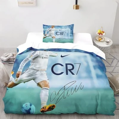 Image of LSORU Ronaldo 3D Printed Duvet Cover with Pillowcases Bedding Set Zipper Closure Hypoallergenic Soft Microfiber Quilt Single（135x200cm）