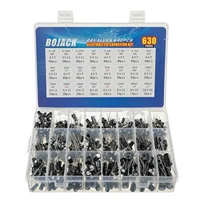 Image of BOJACK 24Value 630pcs Aluminum Electrolytic Capacitor Assortment Box Kit Range 0.1uF－1000uF